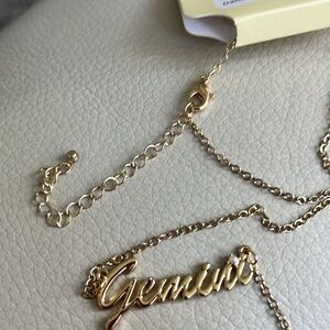 Gemini sign necklace in gold tone with dainty pearl earrings. New!